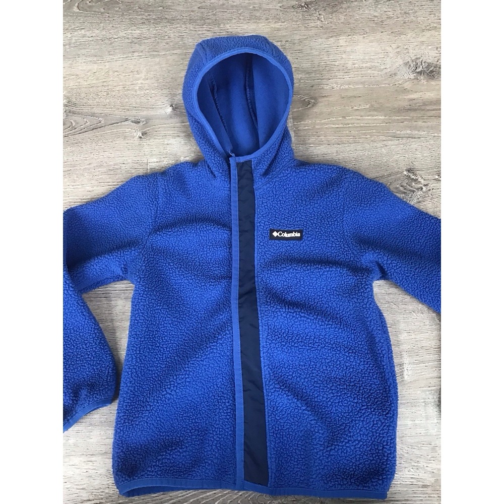Columbia Youth Small Size 8 Blue Fuzzy Sherpa Full Zip Jacket Hooded